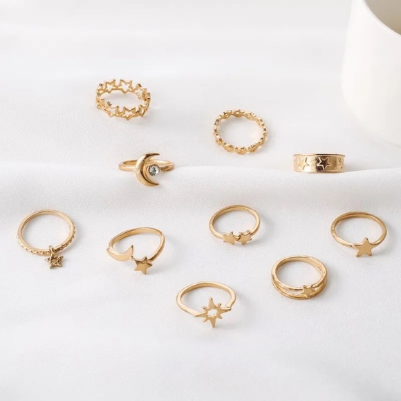 **MISHA* 10-Pc Gold x Rhinestone Star Fashion Ring Set - Picture 2 of 6